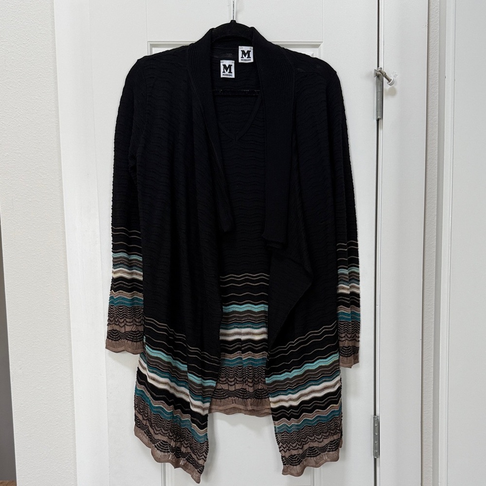 Missoni Black Cardigan with Earthy Stripes and Tank Underneath